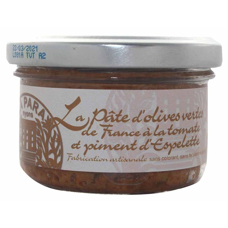 Pâte d'Olives Vertes de France à la Tomate et au Piment d'Espelette 90g